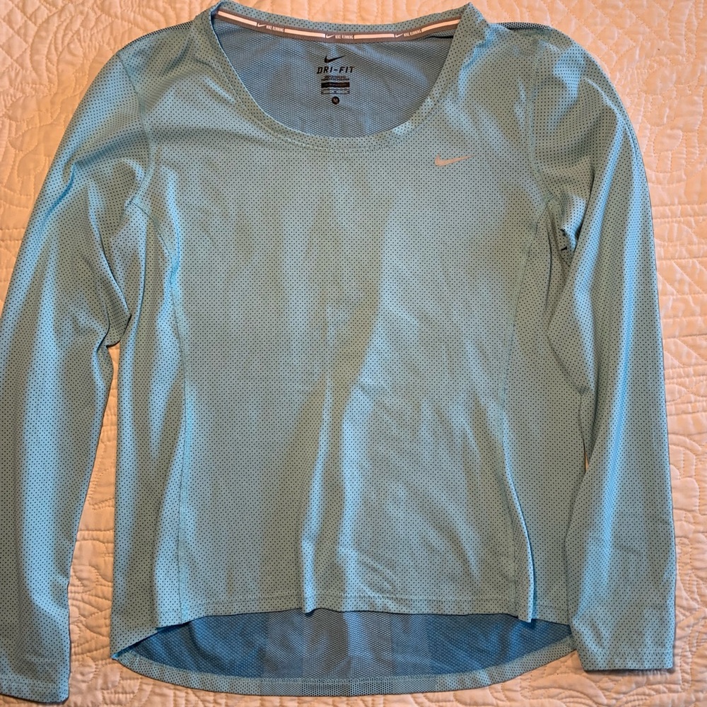 Nike Women's Light Blue Dotted Dri-FIT Long Sleeve Tee
